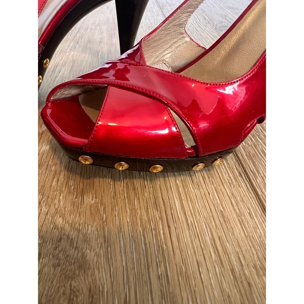 Stuart Weitzman Blenny Platform Heels Womens Size 7.5 Red Slingback Stud‎ Shoes - Picture 6 of 11
